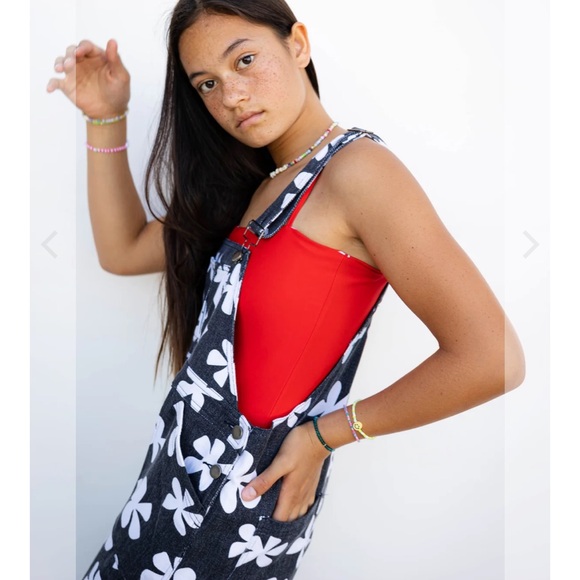 Of One Sea Denim Overalls in Black Plumeria - Picture 6 of 12